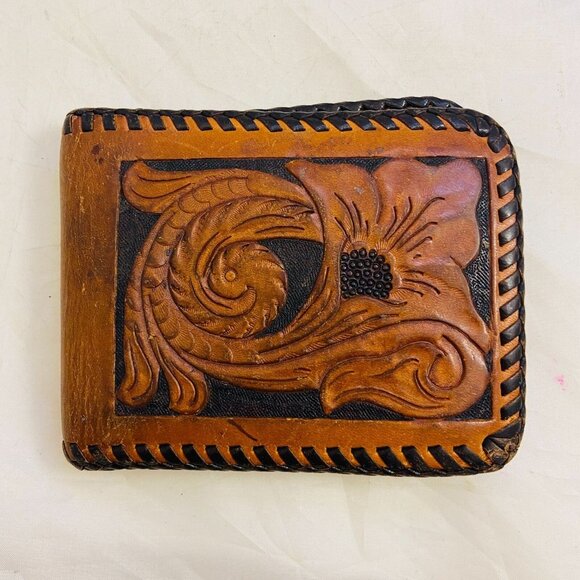 #4577 Brown Leather Wallet VTG embossed POP dad father - Picture 6 of 6